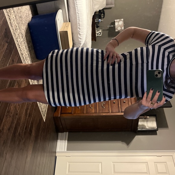 Navy blue and white striped summer t-shirt dress - Picture 2 of 4